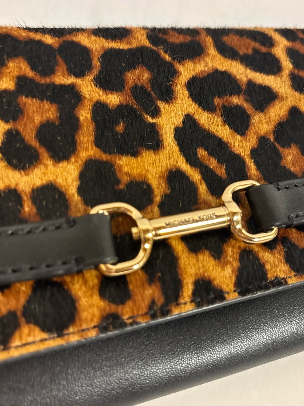Michael Kors Carson Leopard Print Clutch with Black Trim & Gold Hardware - Picture 4 of 13